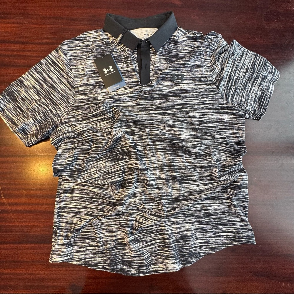 Under Armour Men's Black and White Iso-Chill Golf Polo Shirt NWT